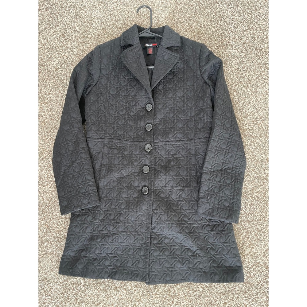 Weather Tamer Womens Black Quilted Geometric Pattern Button Front Car Coat Small